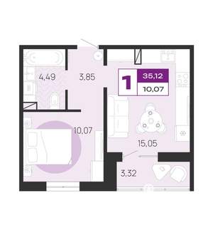 1-к квартира, вторичка, 35м2, 7/10 этаж