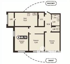3-к квартира, строящийся дом, 80м2, 13/16 этаж