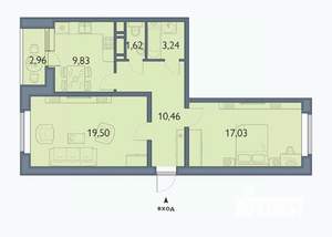 2-к квартира, вторичка, 63м2, 13/16 этаж