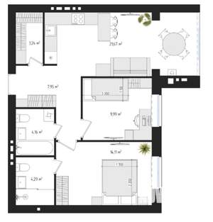 2-к квартира, сданный дом, 65м2, 4/4 этаж