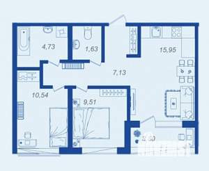 2-к квартира, вторичка, 51м2, 2/17 этаж