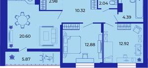 2-к квартира, вторичка, 72м2, 1/15 этаж