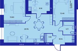 2-к квартира, вторичка, 79м2, 3/9 этаж