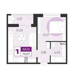 1-к квартира, вторичка, 35м2, 1/10 этаж