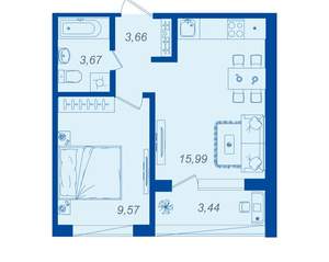 1-к квартира, вторичка, 34м2, 1/15 этаж