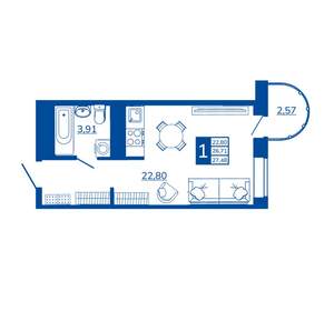 1-к квартира, вторичка, 27м2, 9/17 этаж