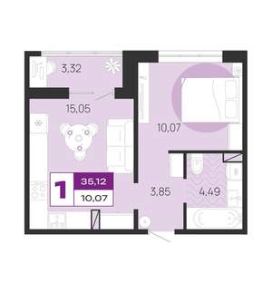 1-к квартира, вторичка, 35м2, 7/10 этаж