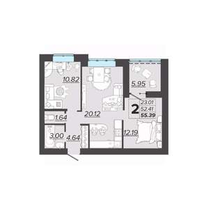2-к квартира, вторичка, 55м2, 4/9 этаж