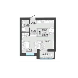 1-к квартира, вторичка, 39м2, 9/9 этаж