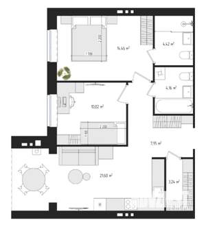 2-к квартира, сданный дом, 65м2, 1/4 этаж
