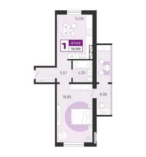 1-к квартира, вторичка, 47м2, 10/10 этаж