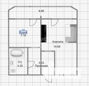 1-к квартира, вторичка, 34м2, 9/10 этаж