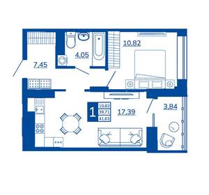 1-к квартира, вторичка, 41м2, 10/17 этаж