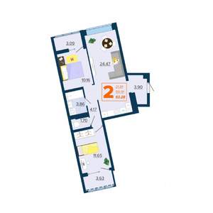 2-к квартира, вторичка, 63м2, 8/16 этаж