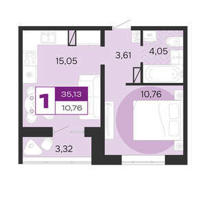1-к квартира, вторичка, 35м2, 3/8 этаж