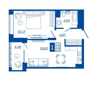 1-к квартира, вторичка, 45м2, 2/17 этаж