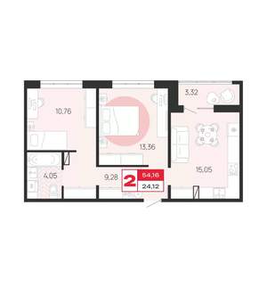 2-к квартира, вторичка, 54м2, 1/10 этаж