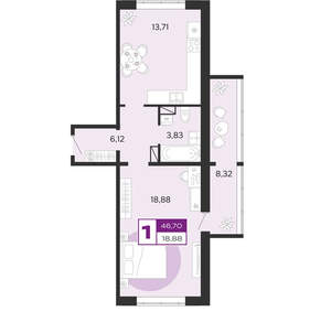 1-к квартира, вторичка, 47м2, 1/10 этаж