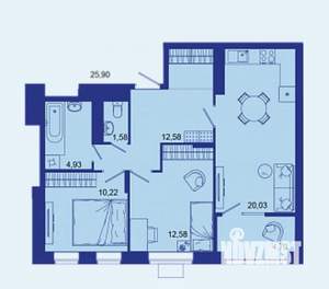 2-к квартира, вторичка, 69м2, 7/16 этаж