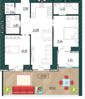 2-к квартира, вторичка, 68м2, 1/9 этаж
