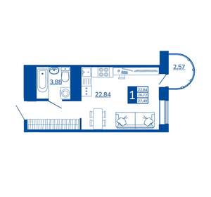 1-к квартира, вторичка, 27м2, 5/17 этаж