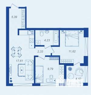 2-к квартира, вторичка, 53м2, 7/16 этаж