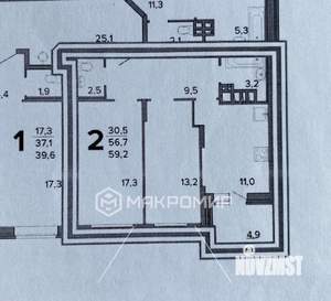 2-к квартира, вторичка, 57м2, 11/16 этаж