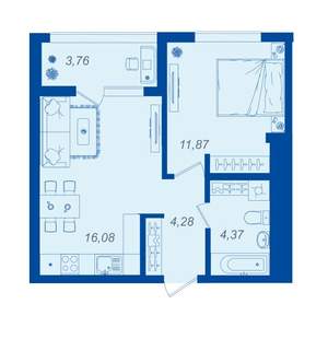 1-к квартира, вторичка, 38м2, 1/15 этаж