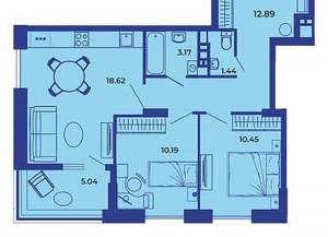 2-к квартира, вторичка, 62м2, 1/19 этаж