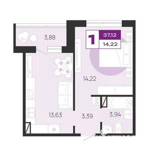 1-к квартира, вторичка, 37м2, 6/10 этаж