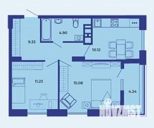 2-к квартира, вторичка, 55м2, 9/19 этаж