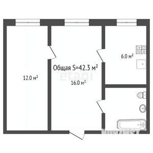 2-к квартира, вторичка, 42м2, 1/5 этаж