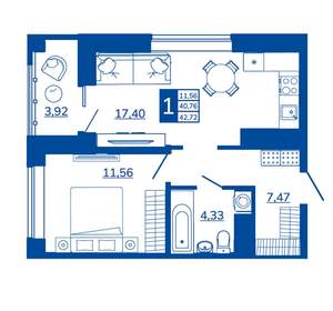 1-к квартира, вторичка, 42м2, 17/17 этаж