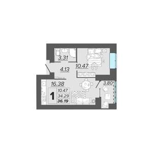 1-к квартира, вторичка, 36м2, 4/15 этаж