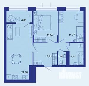 2-к квартира, сданный дом, 66м2, 14/16 этаж