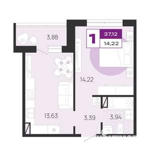 1-к квартира, вторичка, 37м2, 7/10 этаж