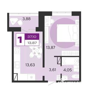 1-к квартира, вторичка, 37м2, 4/8 этаж