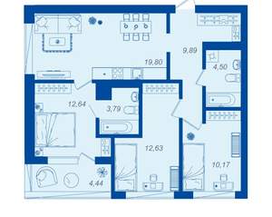 3-к квартира, вторичка, 75м2, 2/15 этаж