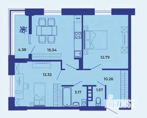 2-к квартира, вторичка, 60м2, 13/19 этаж