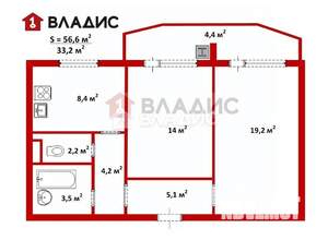 2-к квартира, вторичка, 57м2, 8/10 этаж