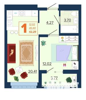 1-к квартира, вторичка, 42м2, 10/16 этаж