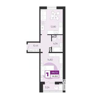 1-к квартира, вторичка, 40м2, 6/10 этаж