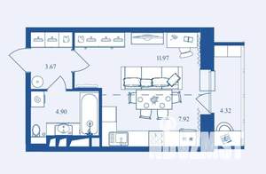 Студия квартира, вторичка, 33м2, 5/16 этаж
