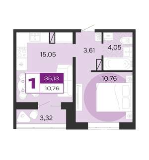 1-к квартира, вторичка, 35м2, 1/8 этаж