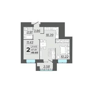 2-к квартира, вторичка, 50м2, 15/15 этаж