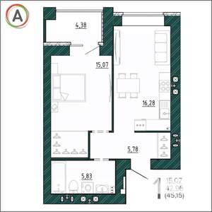 1-к квартира, вторичка, 45м2, 7/9 этаж