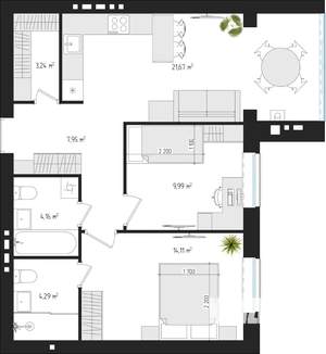 2-к квартира, вторичка, 64м2, 3/4 этаж