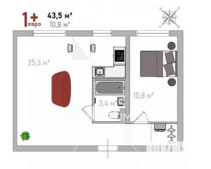 1-к квартира, вторичка, 44м2, 1/5 этаж