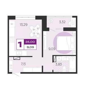 1-к квартира, вторичка, 35м2, 10/10 этаж