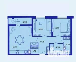 2-к квартира, вторичка, 66м2, 1/9 этаж